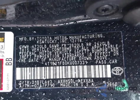 2019 Toyota Avalon Hybrid Limited из США, поврежденный, VIN 4T1B21FB0KU007331